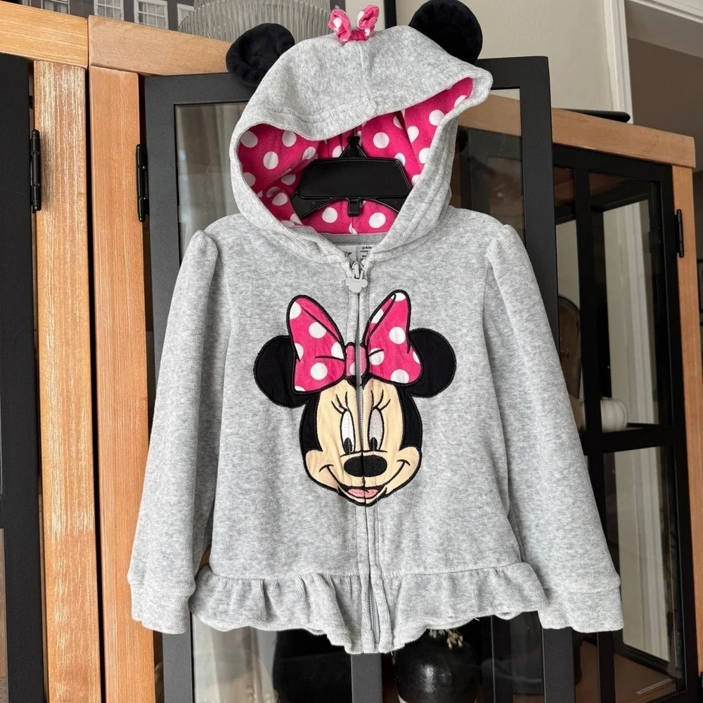 Vintage y2k Disney Minnie Mouse zip up hoodie 3D ears velour toddler girl bow